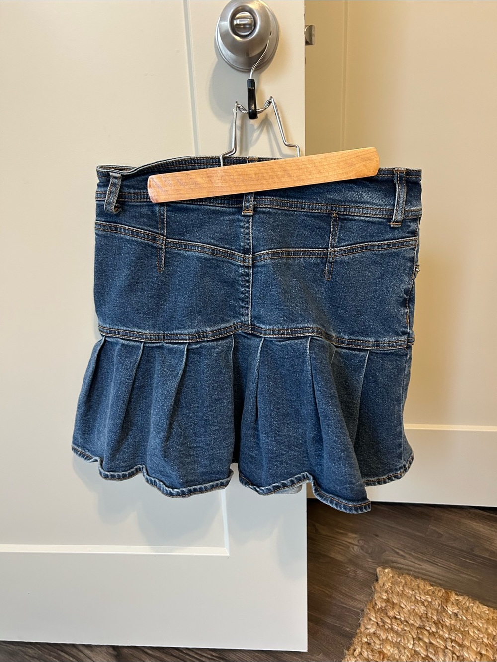 Denim Pleated Mini Skirt - Blue - Picture 2 of 4
